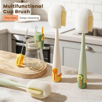 🧽🫧Multifunktionale 5-in-1 Flaschenbürste – Ideal zur Reinigung von Becherdeckeln & für Küchenarbeiten im Haushalt🆙🆙🆙