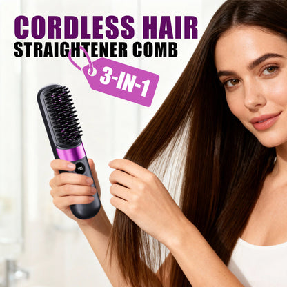 💇‍♀️🔥 3-in-1 Kabellose Glättungsbürste – glätten, locken, entwirren – USB-C, 4 Stufen – perfektes Haar überall! ✨